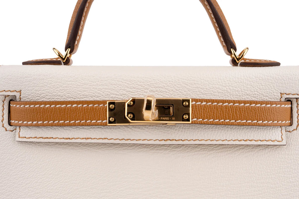 Hermès Mini Kelly Chevre Nata/Sesame GHW