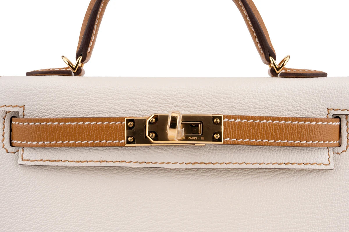Hermès Mini Kelly Chevre Nata/Sesame GHW