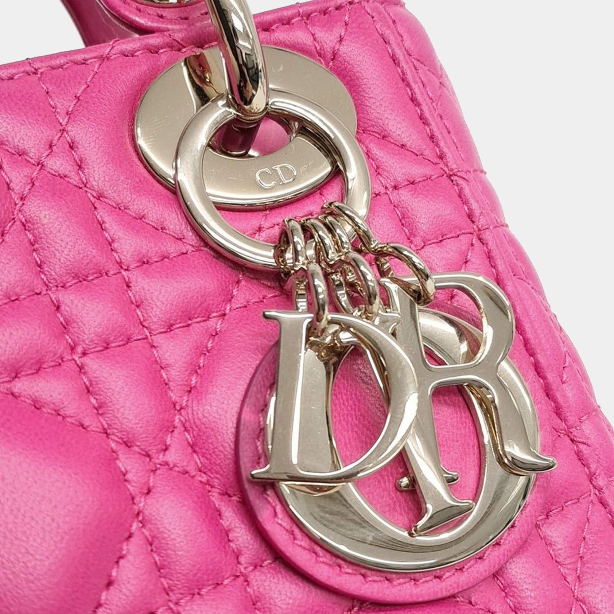 Christian Dior Lady Dior Mini Pink Cannage Lambskin Leather Top Handle Bag