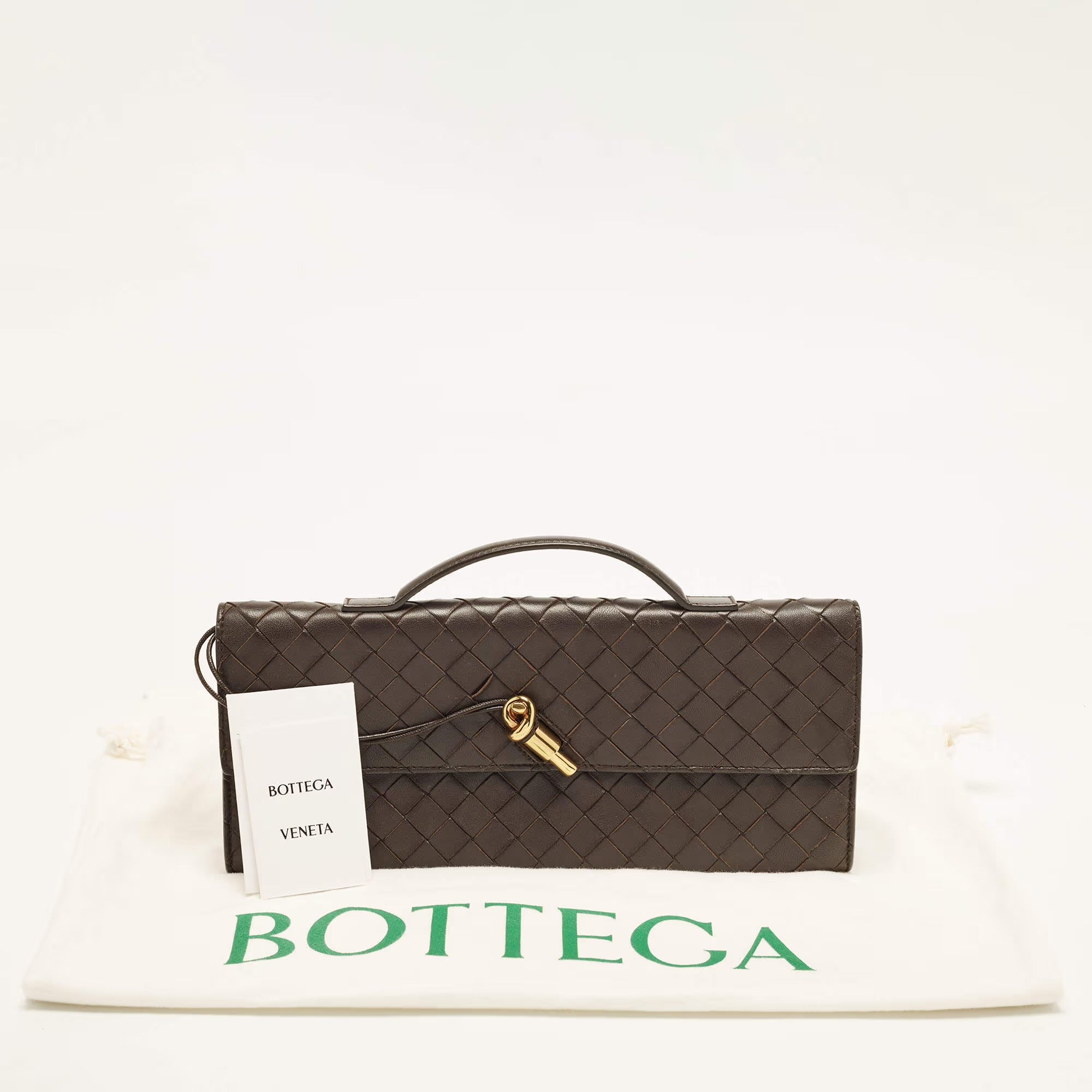 Bottega Veneta Andiamo Choco Brown Intrecciato Leather Clutch