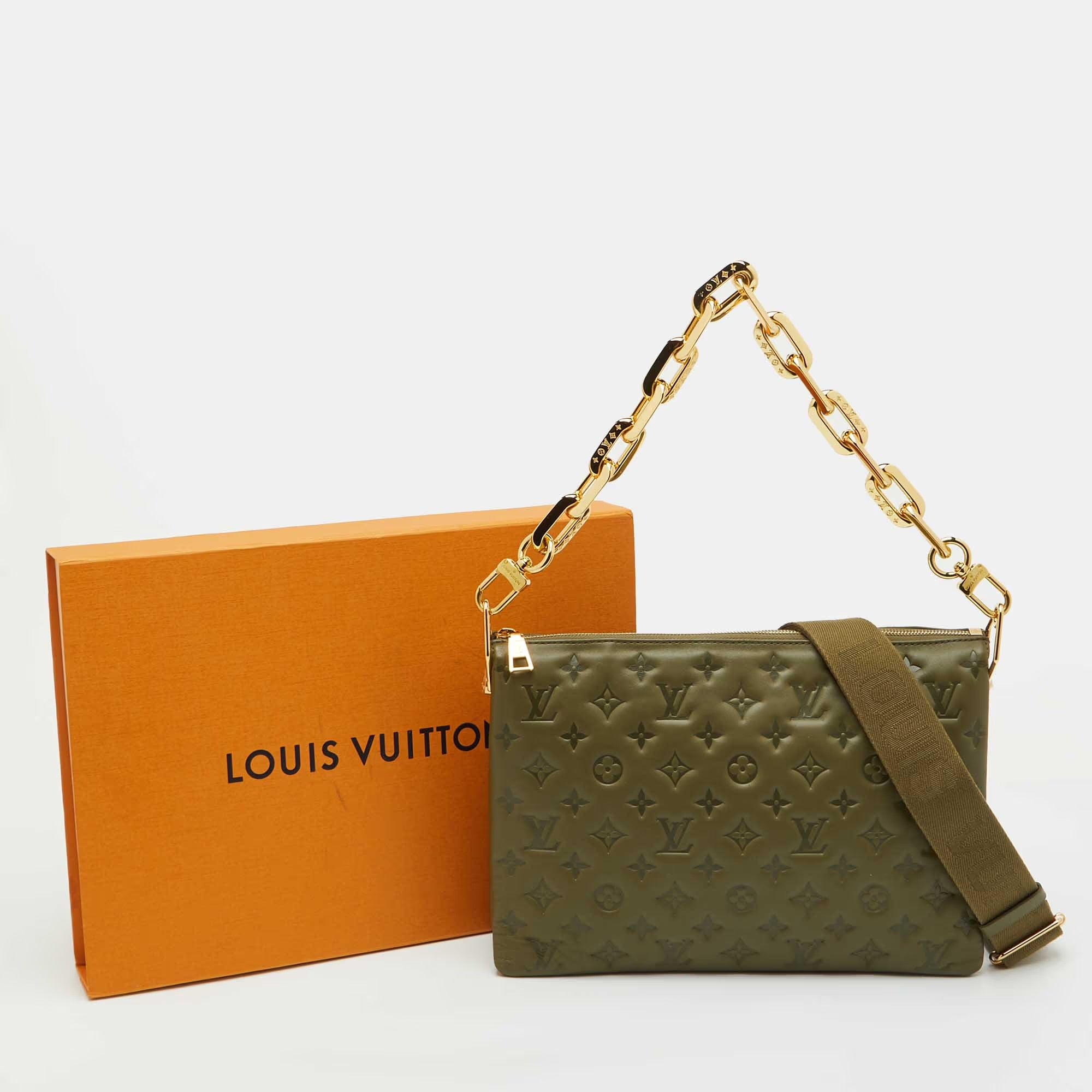 Louis Vuitton Coussin MM Khaki Monogram Embossed Leather Bag