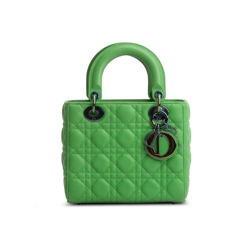 Christian Dior 2022 Green Cannage Lambskin Leather Small Lady Dior Bag