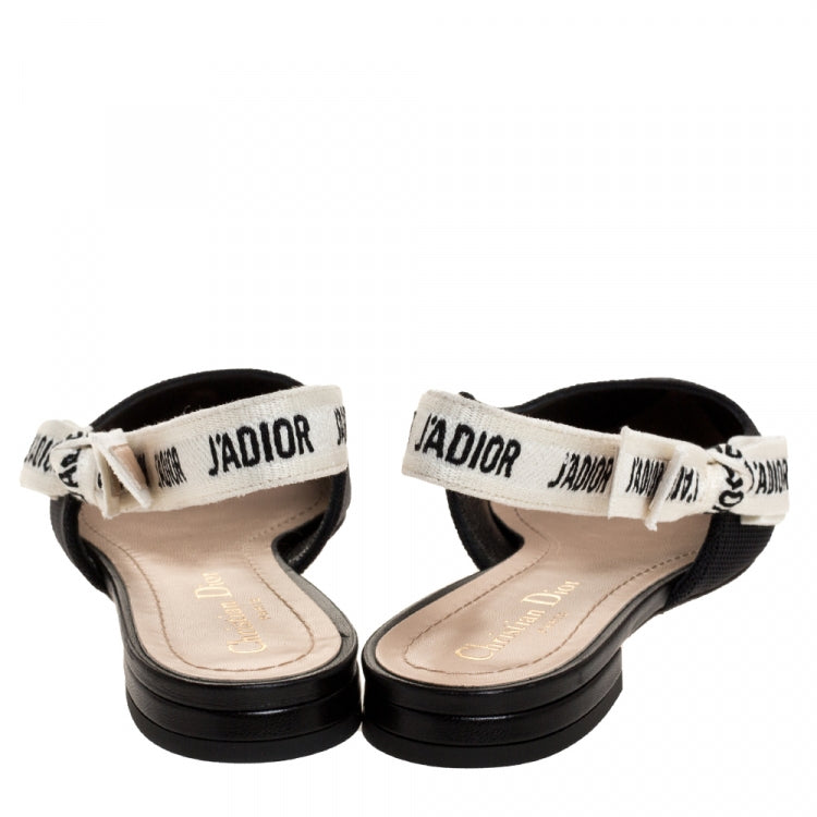 Dior Black Fabric J’adior Slingback Flats Sandals Size 37