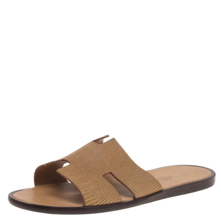 Hermes Honey Brown Lizard Izmir Sandals Size 39