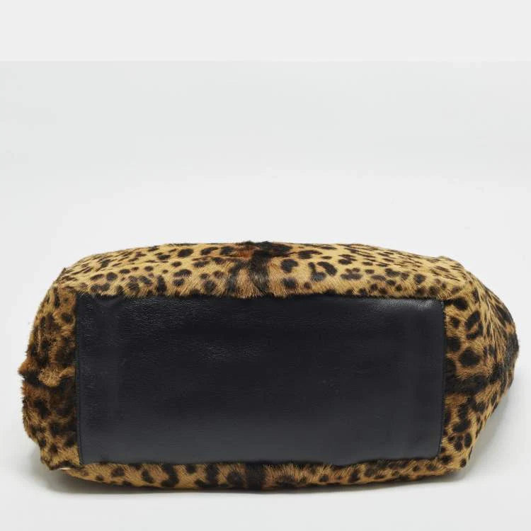 Saint Laurent LE 5 À 7 Bea Brown Leopard Print Calf Hair Tote