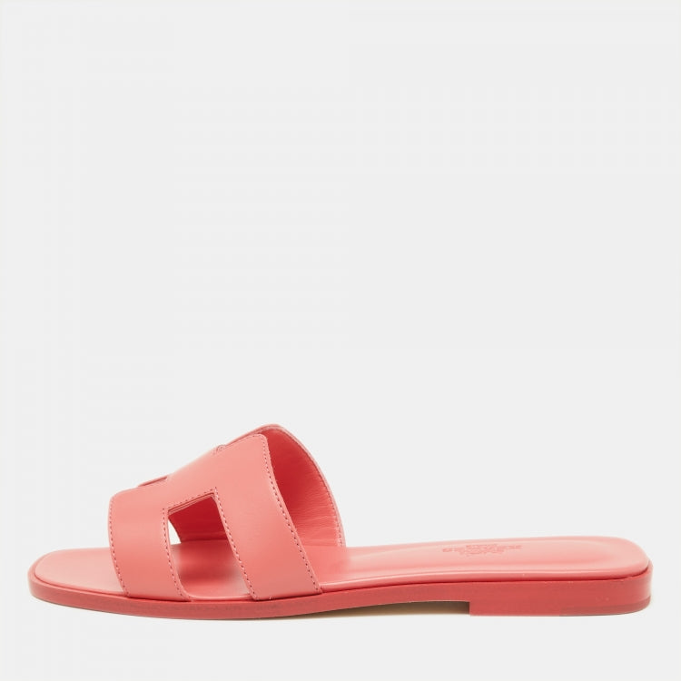 Hermes Pink Leather Oran Flat Sandals Size 37.5