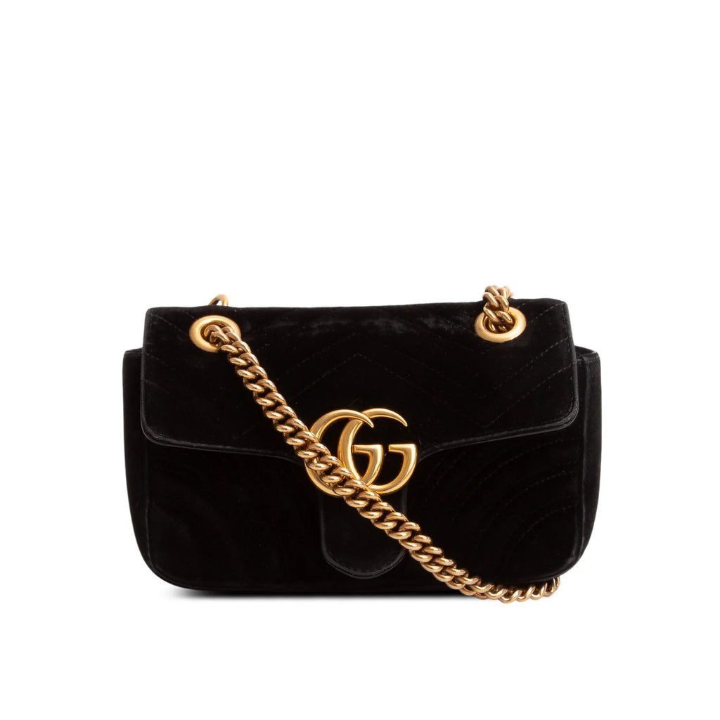 Gucci Black Velvet Matelasse Small GG Marmont Shoulder Bag