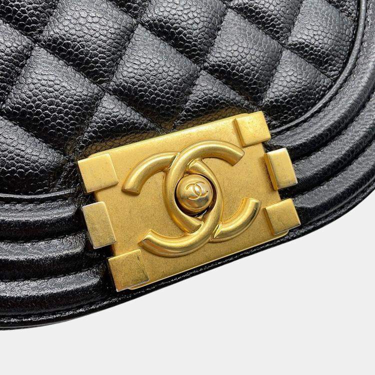 Chanel Boy Curved Small Black Quilted Caviar Leather Messenger Bag