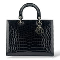Christian Dior Black Shiny Niloticus Crocodile Large Lady Dior Bag
