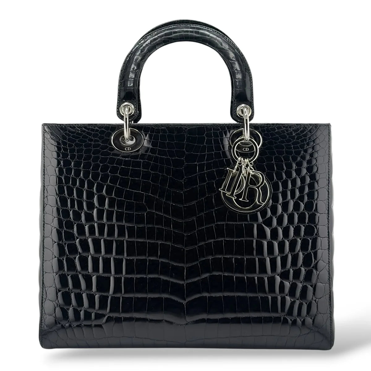 Christian Dior Black Shiny Niloticus Crocodile Large Lady Dior Bag