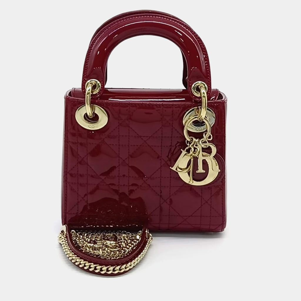 Christian Dior Burgundy Patent Leather Lady Mini Bag