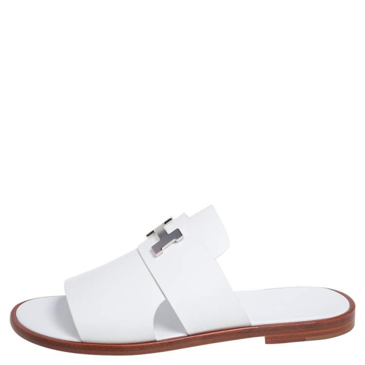 Hermes White Leather Arles Mules Size 40