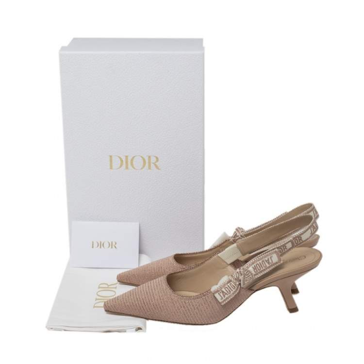 Dior Beige Metallic Technical Fabric J'Adior Slingback Sandals Size 38