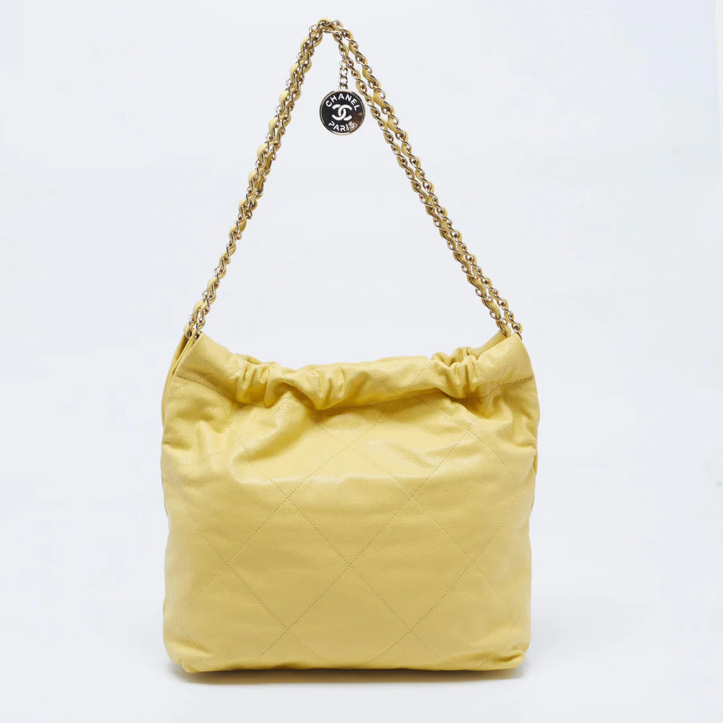 Chanel 22 Medium Yellow Quilted Caviar Leather Bag