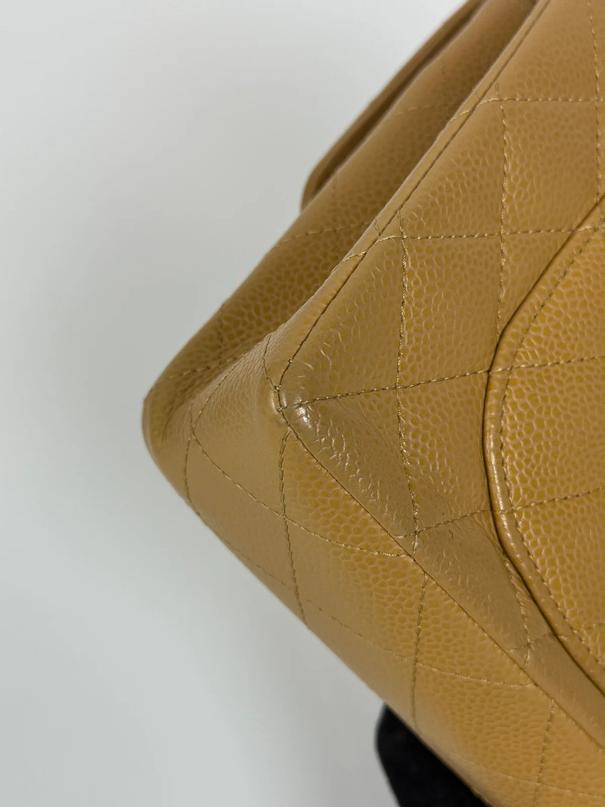 CHANEL SMALL CLASSIC DOUBLE FLAP IN BEIGE CAVIAR LEATHER WITH GOLD HARDWARE