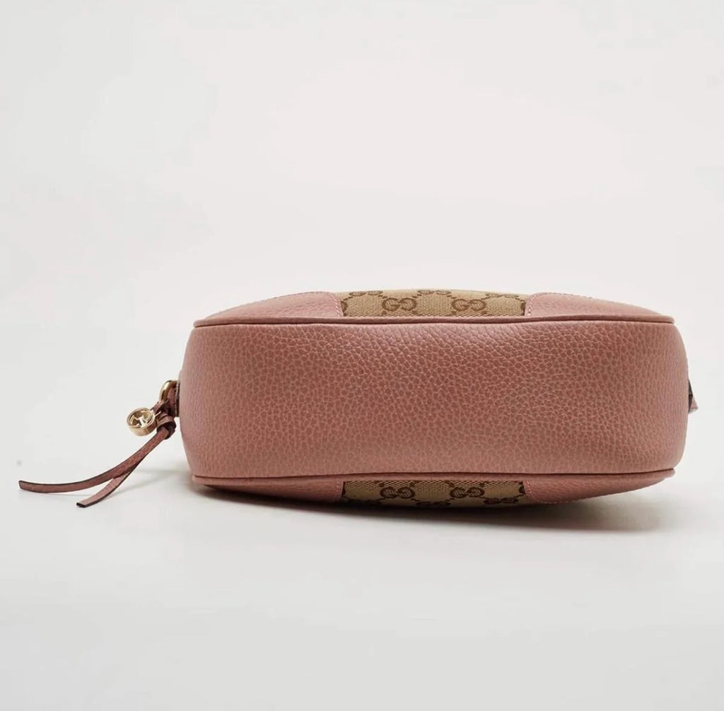 Gucci Bree Mini Beige/Light Pink GG Canvas And Leather Camera Crossbody Bag