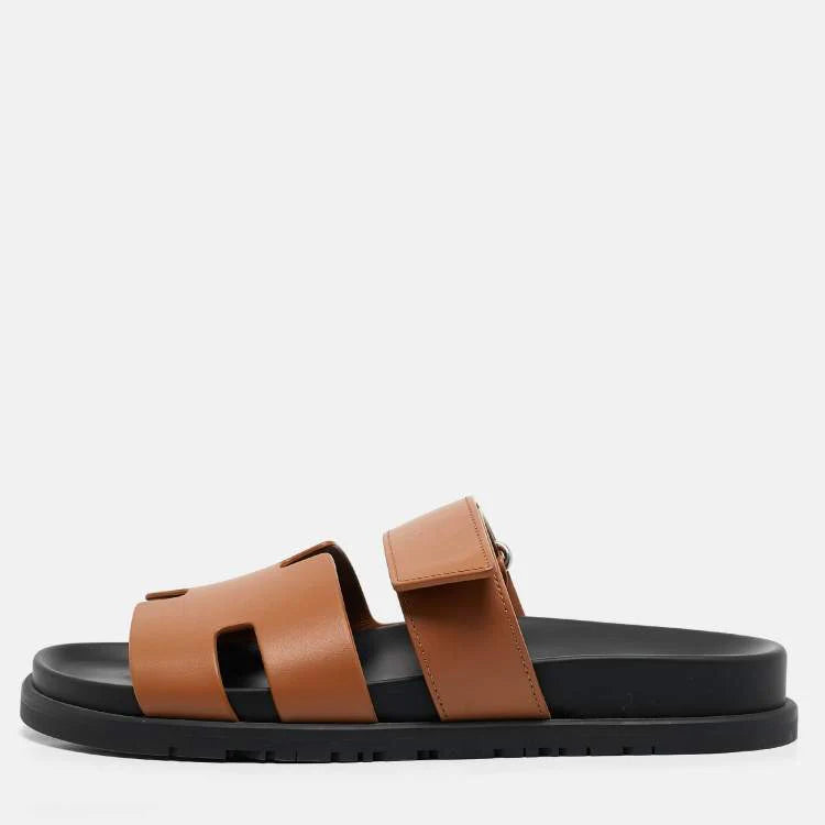 Hermès Brown Leather Chypre Sandals Size 39