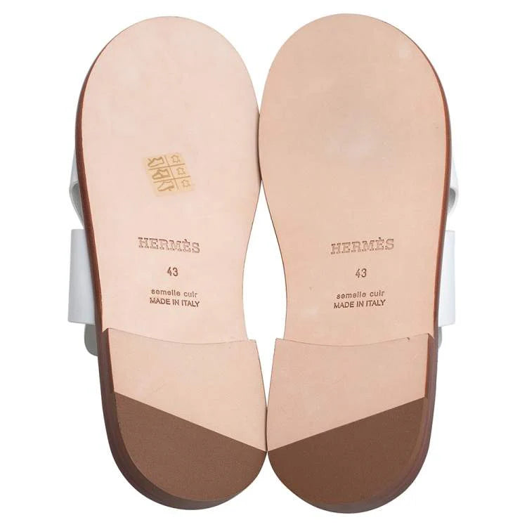 Hermes White Leather Arles Mules Size 43
