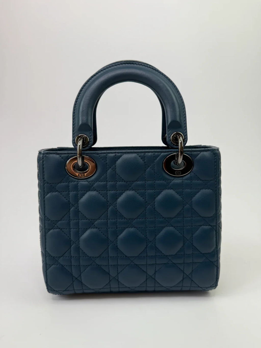 CHRISTIAN DIOR LADY DIOR SMALL BAG IN DENIM BLUE WITH SILVER HARDWARE