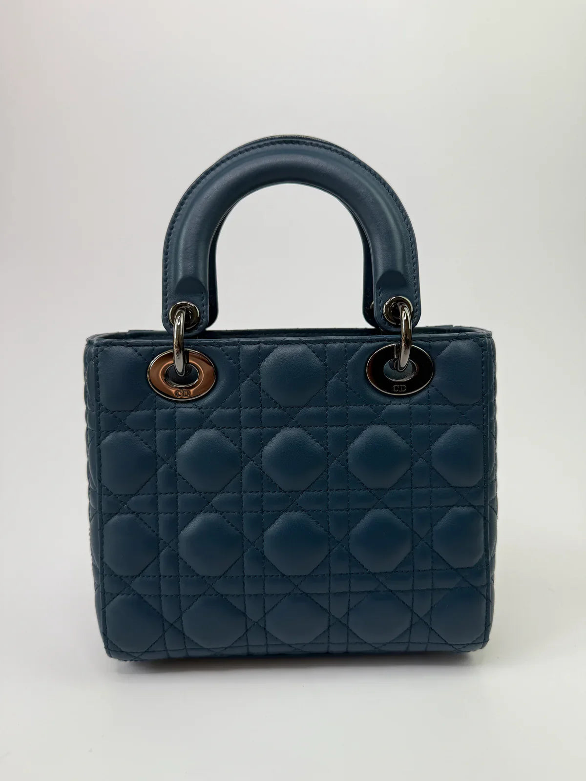 CHRISTIAN DIOR LADY DIOR SMALL BAG IN DENIM BLUE WITH SILVER HARDWARE