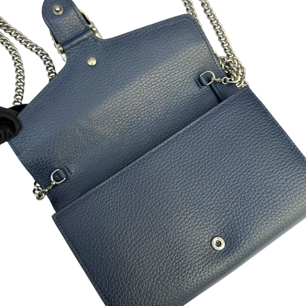 Gucci Dionysus Mini Leather Chain Bag Dark Blue
