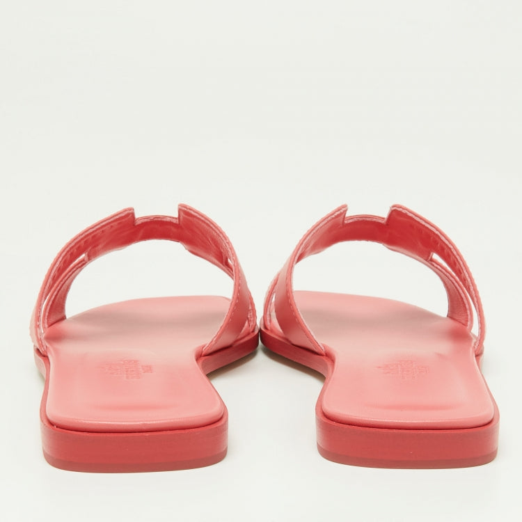 Hermes Pink Leather Oran Flat Sandals Size 37.5