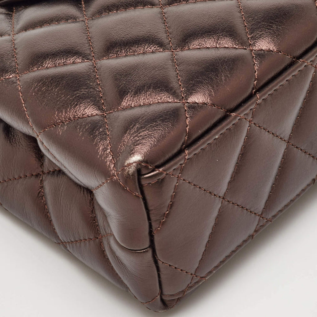Chanel Kelly Nano Metallic Brown Quilted Leather Shoulder Bag