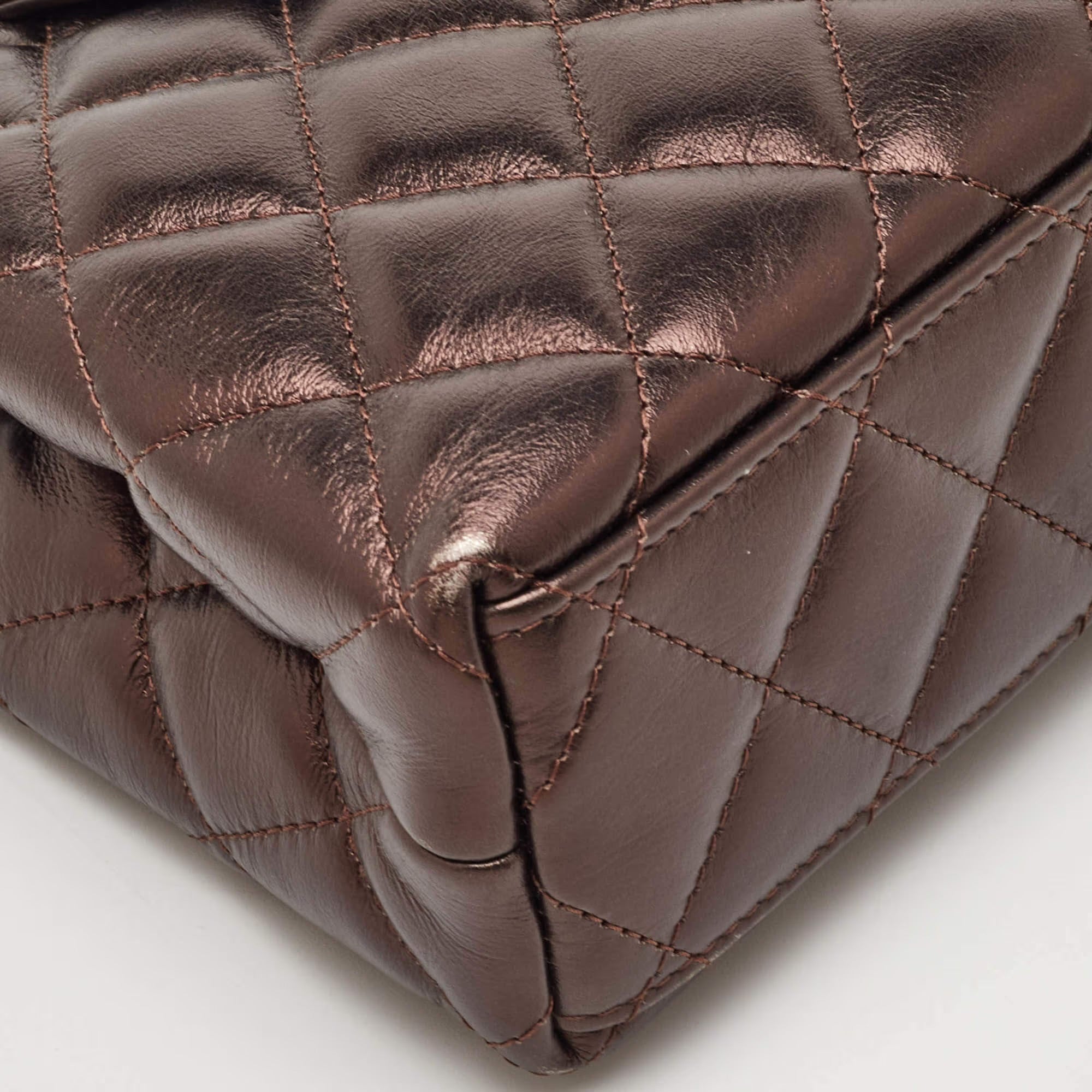 Chanel Kelly Nano Metallic Brown Quilted Leather Shoulder Bag