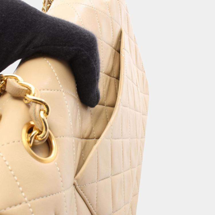 Chanel Classic Medium Beige Lambskin Leather Shoulder Bag