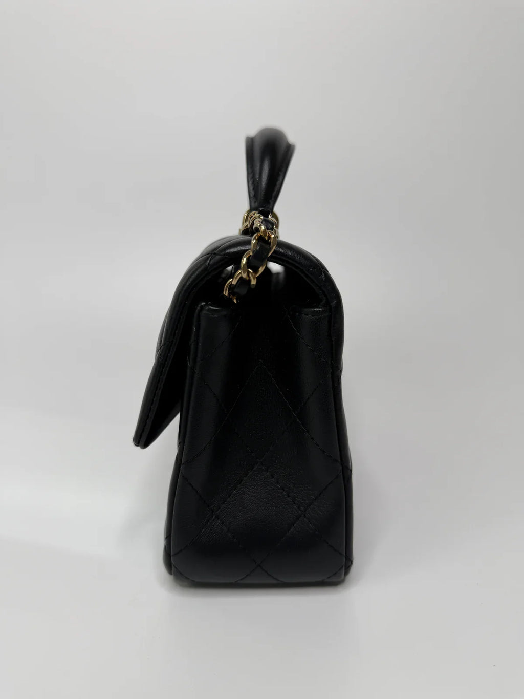 CHANEL MINI RECTANGLE TOP HANDLE FLAP BAG IN BLACK LAMBSKIN WITH PALE GOLD HARDWARE