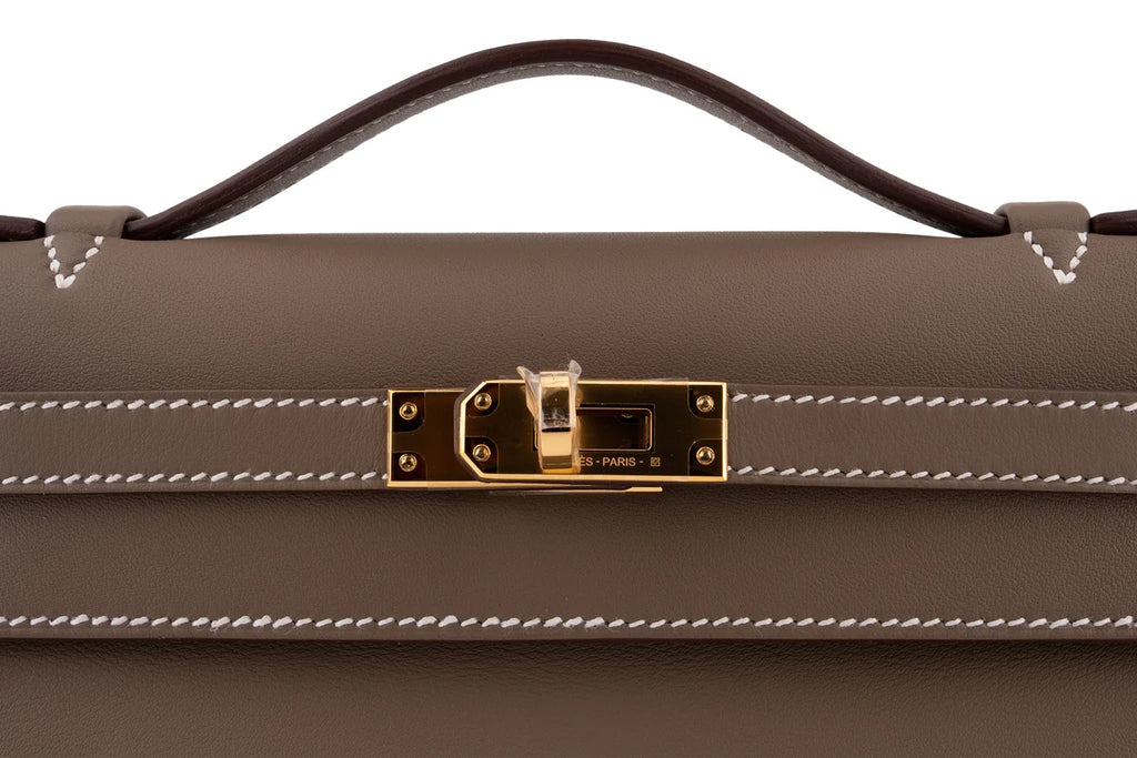 Hermès Mini Kelly Pochette Swift Calf Skin Etoupe GHW