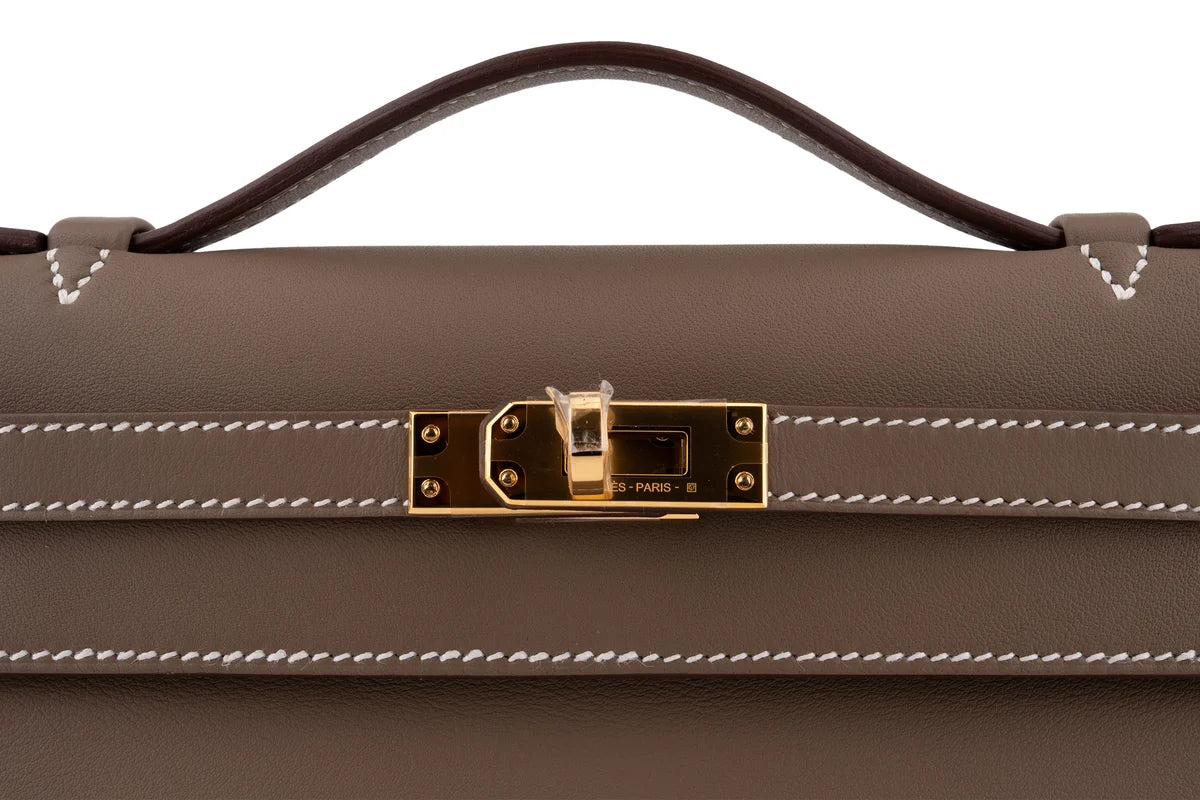 Hermès Mini Kelly Pochette Swift Calf Skin Etoupe GHW