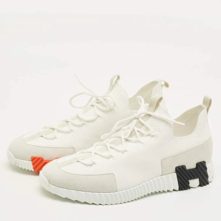 Hermes Lift Size 45 White Fabric and Suede Slip On Sneakers