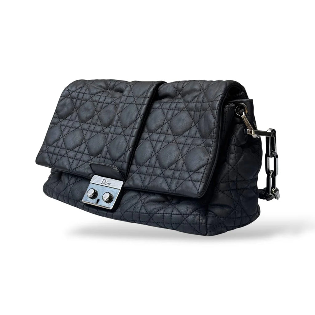 Dior Cannage New Lock Black Medium Lambskin Flap Bag