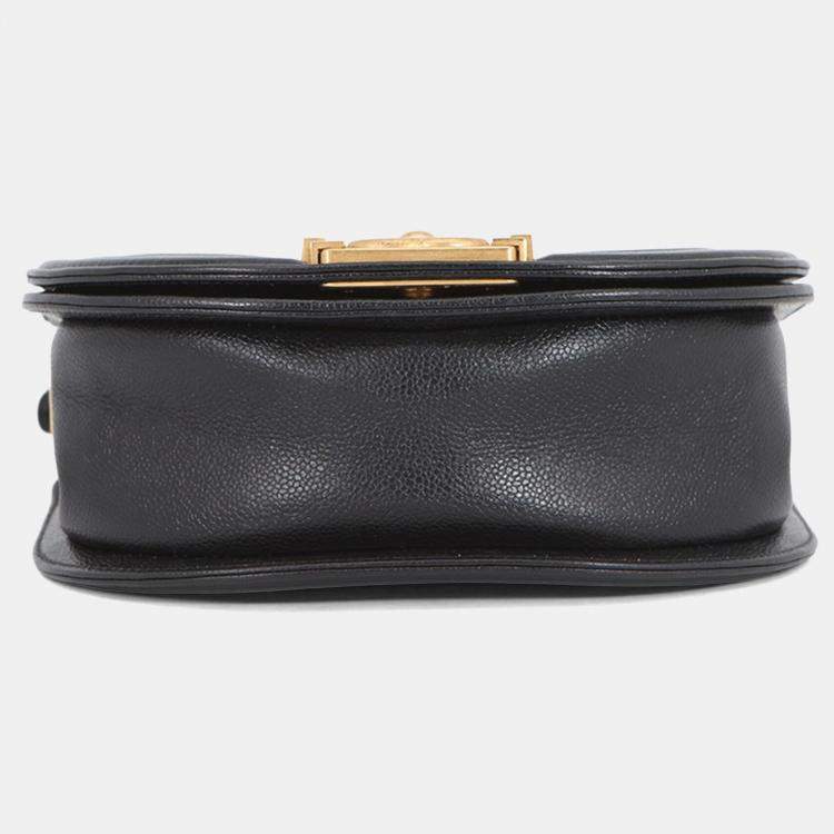 Chanel Boy Curved Small Black Quilted Caviar Leather Messenger Bag