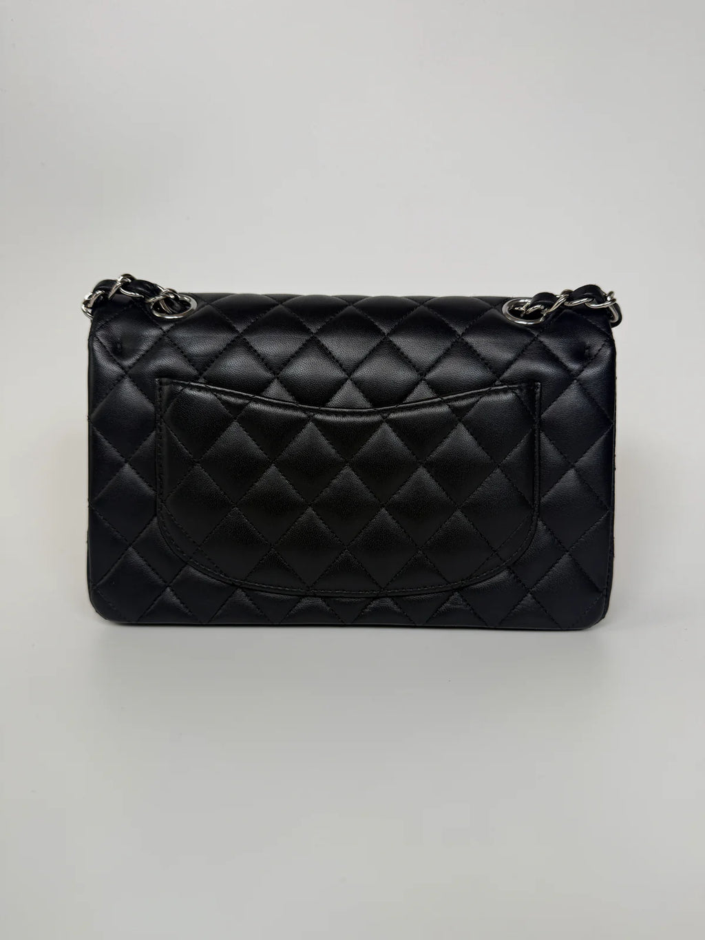 CHANEL SMALL CLASSIC DOUBLE FLAP IN BLACK LAMBSKIN LEATHER WITH SILVER HARDWARE