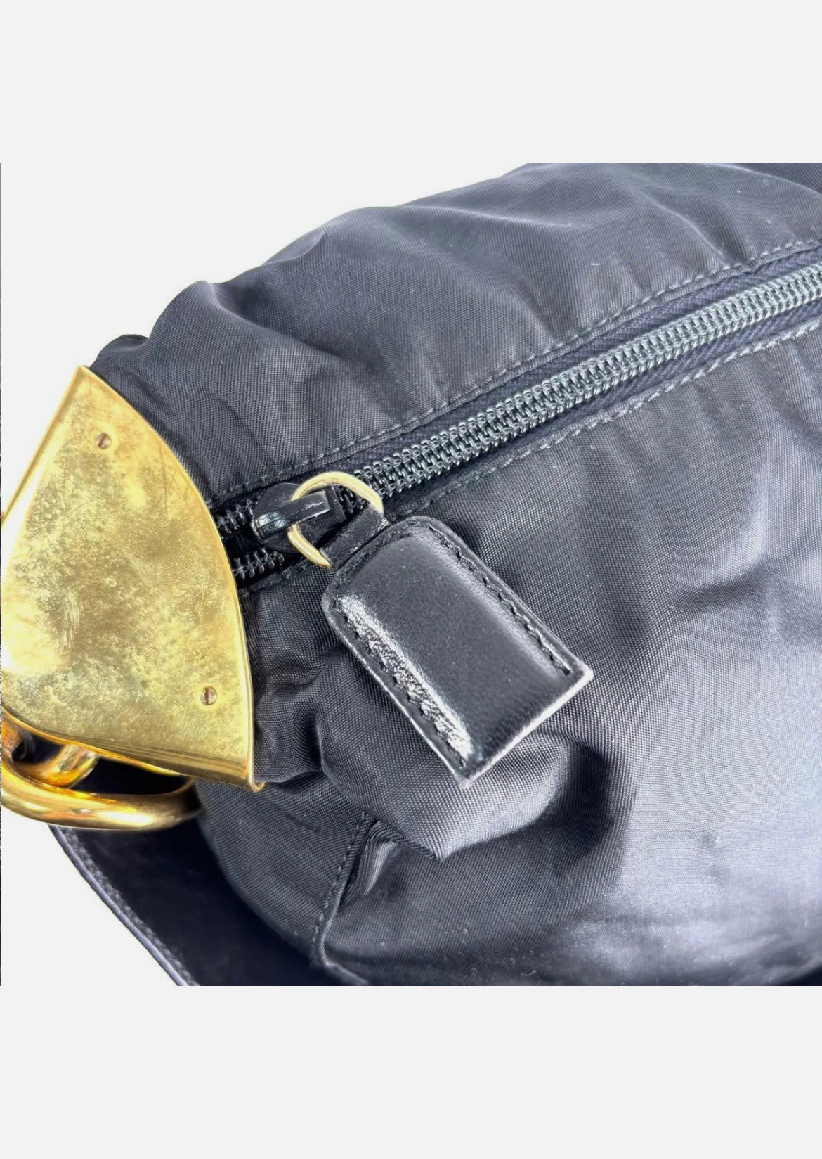 Prada Triangle Hobo Shoulder Bag Nylon Leather Black