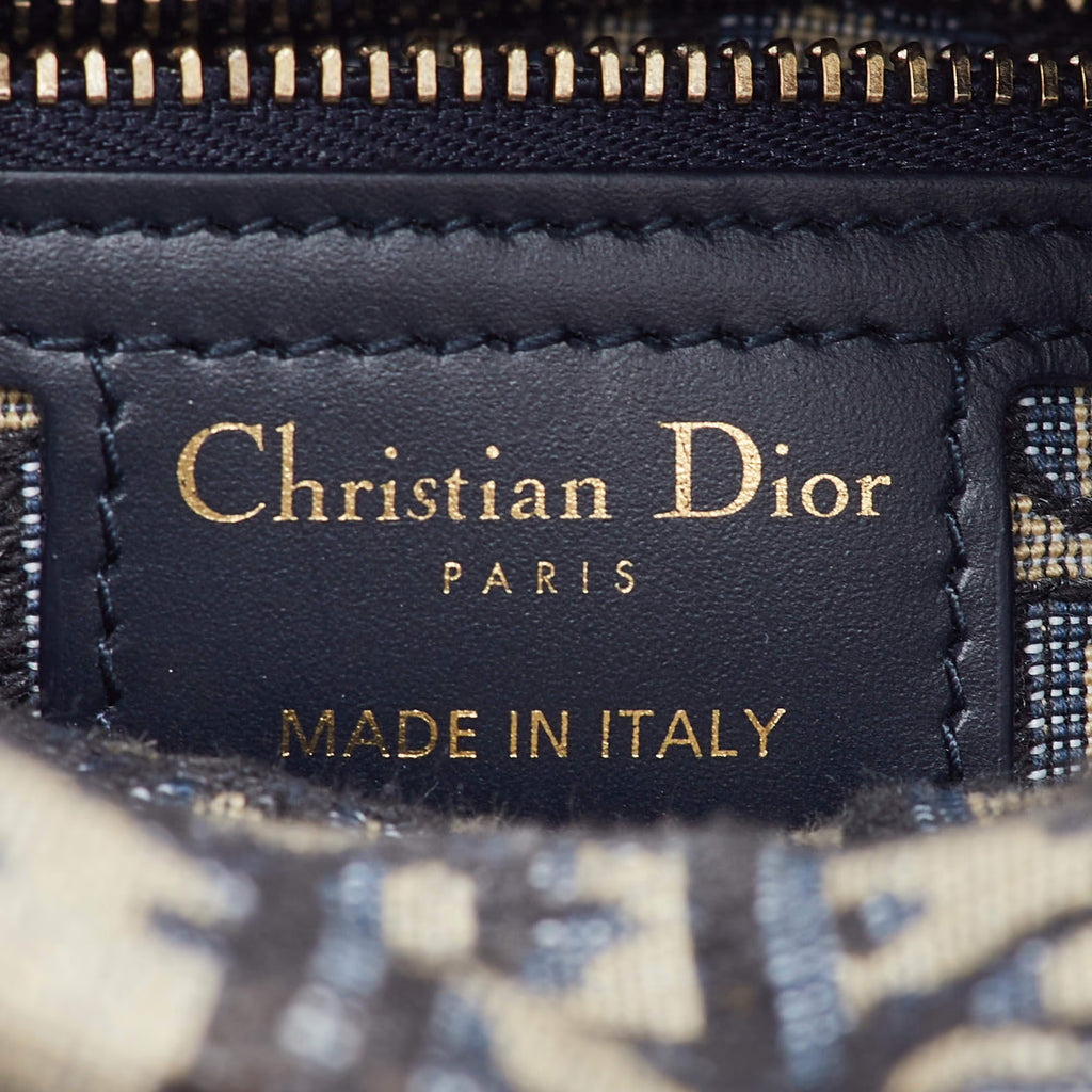 Dior Lady Dior Mini Beige/Navy Blue Wicker and Oblique Canvas Tote