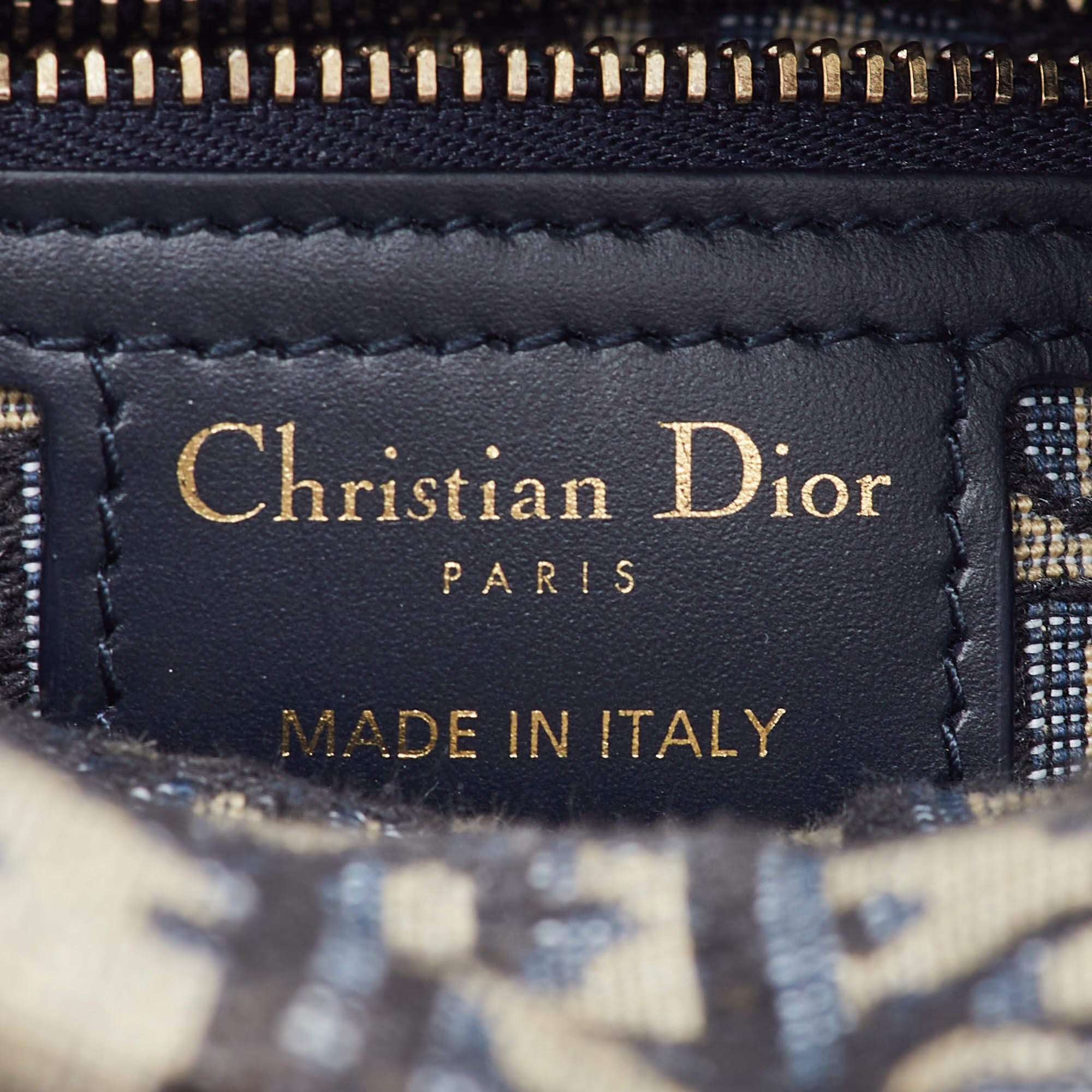 Dior Lady Dior Mini Beige/Navy Blue Wicker and Oblique Canvas Tote