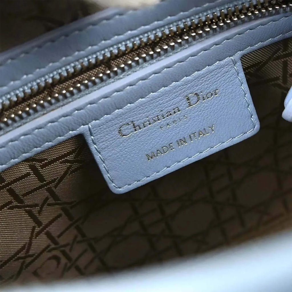 Christian Dior Lady Dior Medium Blue Lambskin Top Handle Bag