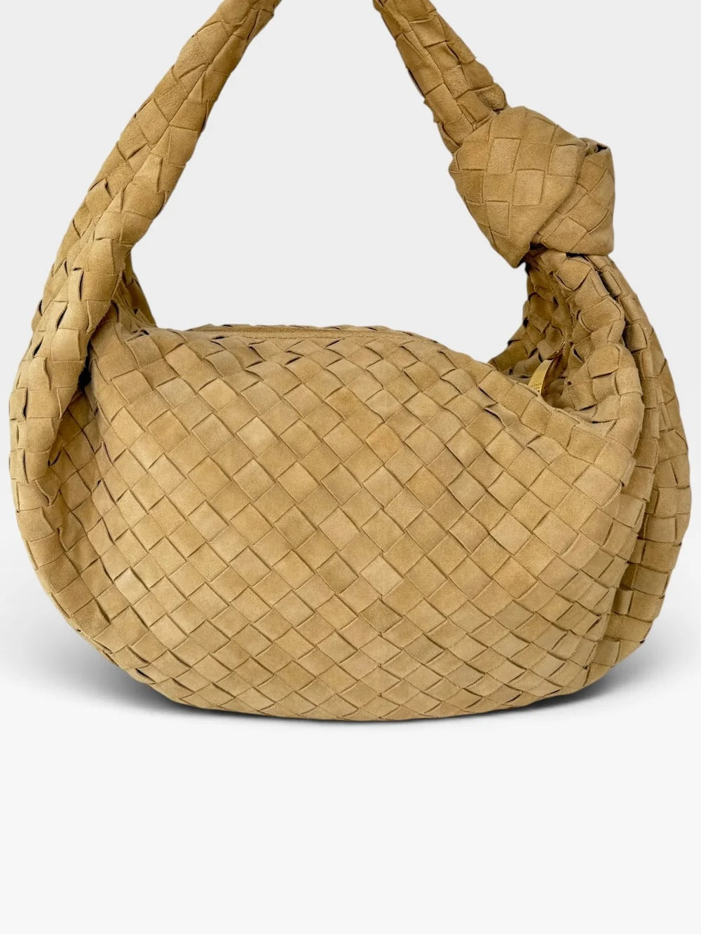 BOTTEGA VENETA LARGE KNOTTED JODIE IN BEIGE INTRECCIATO SUEDE