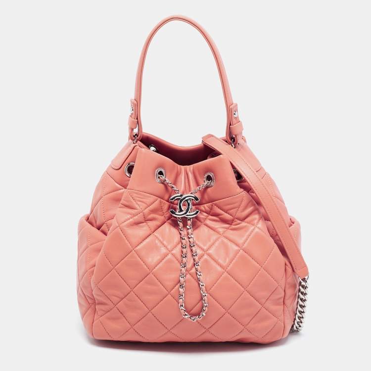 Chanel Pink Quilted Leather Drawstring Bucket Bag