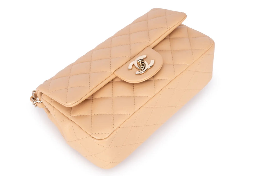 Chanel Mini Rectangle Flap Lambskin Beige LGHW