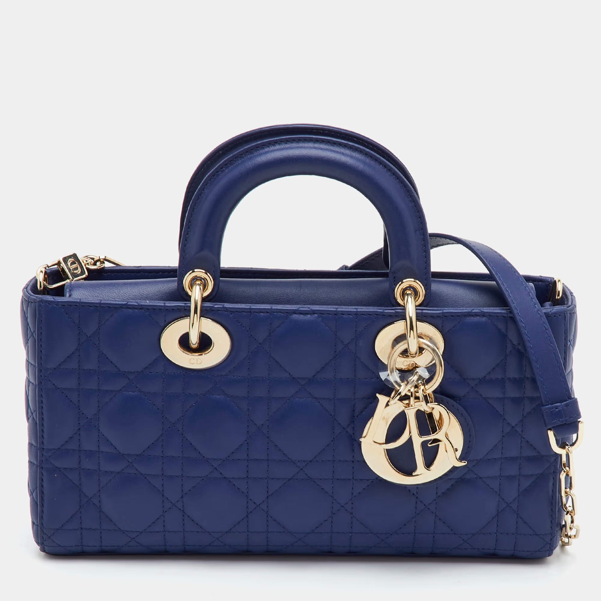 Dior Lady D-Joy Medium Navy Blue Cannage Leather Tote