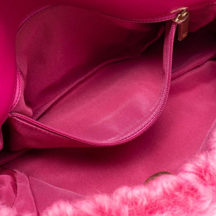 Chanel Pink Shearling Medium 19 Flap Shoulder Bag