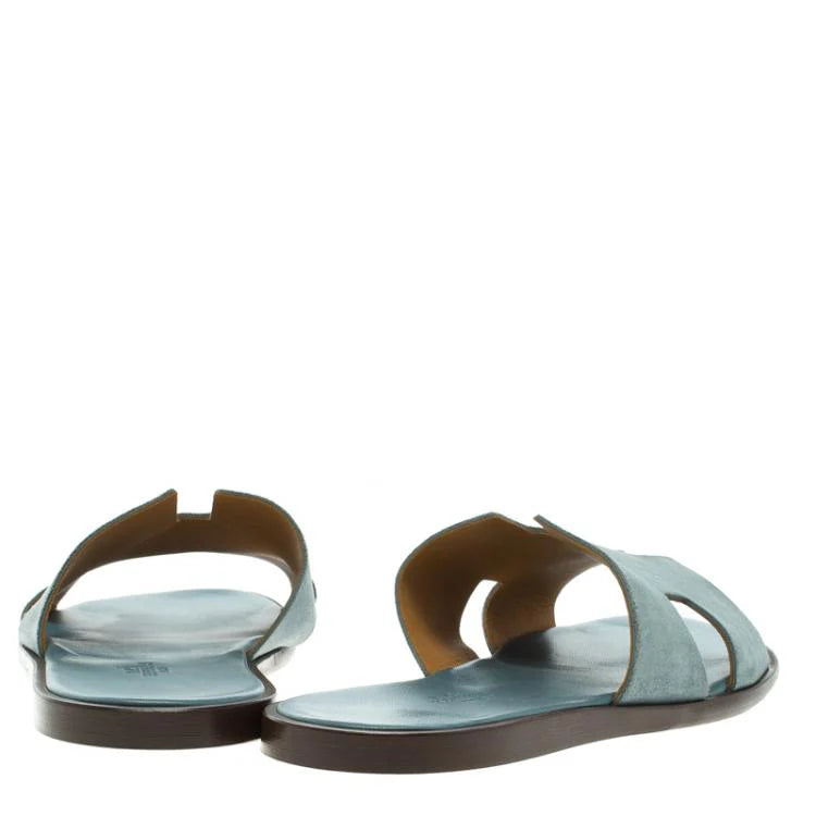 Hermes Teal Suede Izmir Sandals Size 44