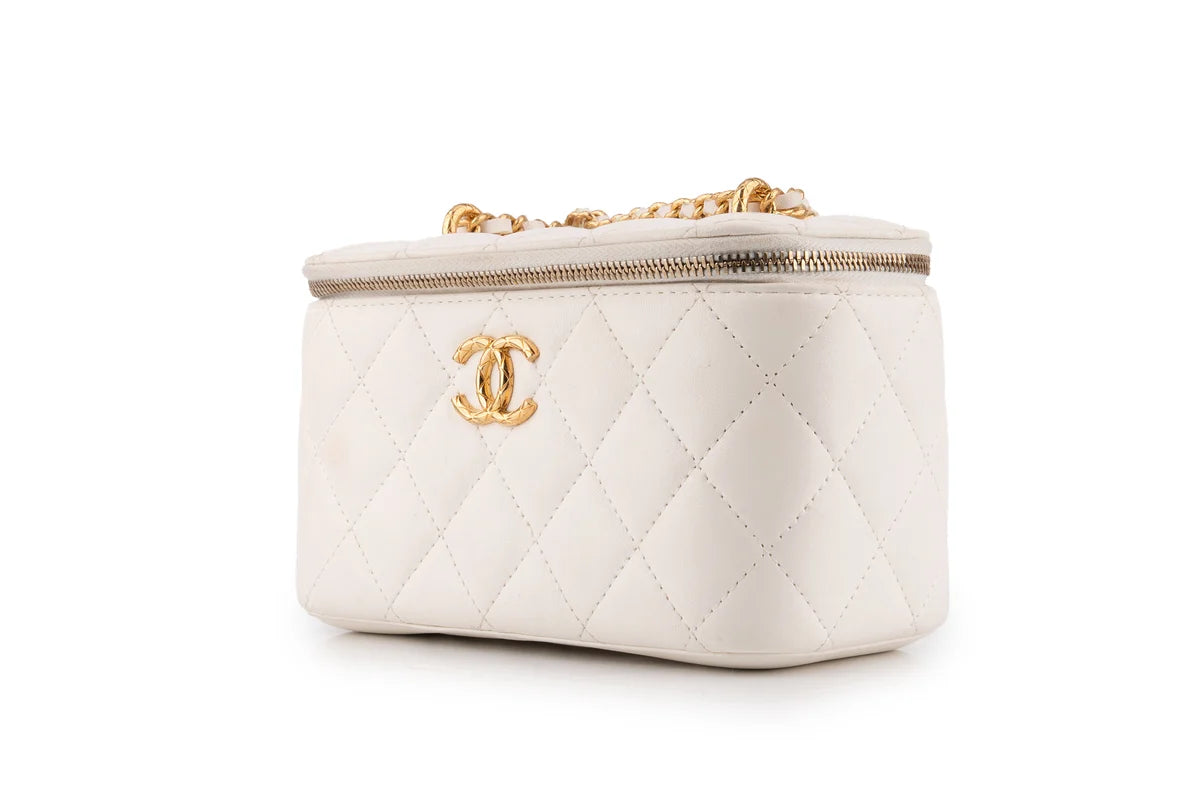 Chanel Quilted Rectangular Vanity Lambskin White Shiny GHW