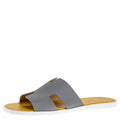 Hermes Grey/Yellow Leather Izmir Flat Slides Size 42