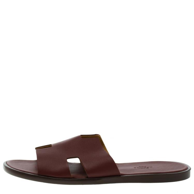 Hermes Maroon Leather Izmir Sandals Size 40