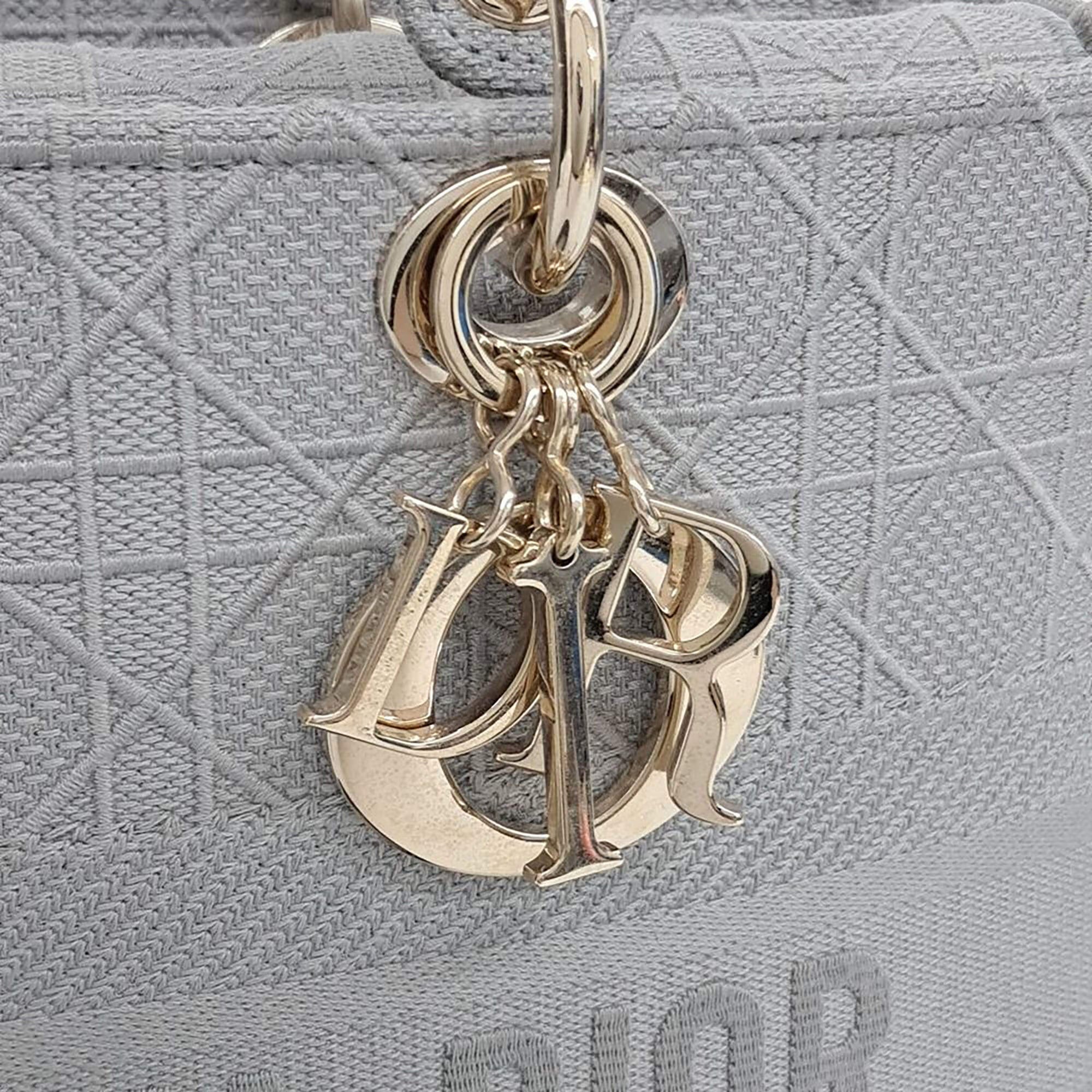 Christian Dior D-Lite Lady Large Grey Fabric Top Handle Bag